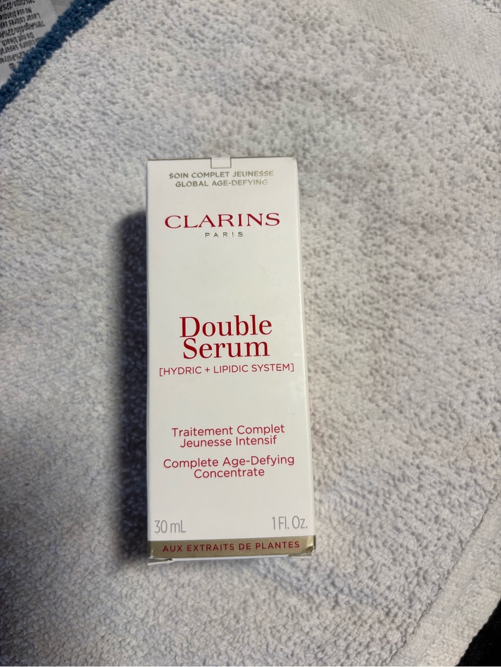 Clarins Double Serum - White Packaging with Red Text